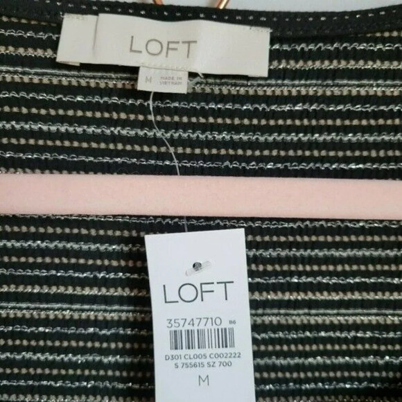 LOFT, New, Black Sparkle Puff Sleeve Square Neck Stretch Knit Top Size Medium - Picture 9 of 12